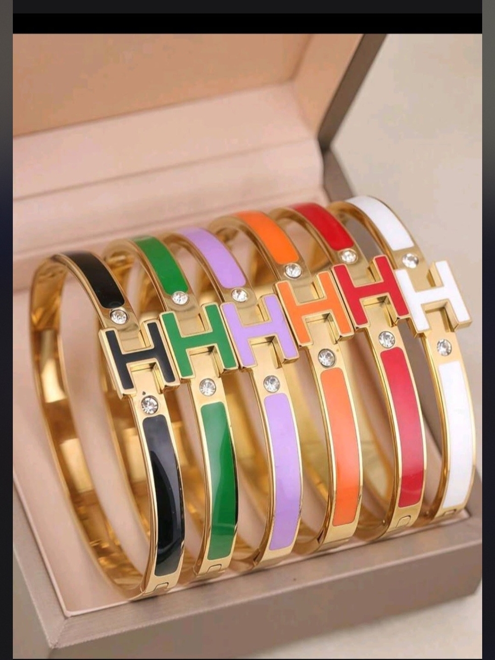 Gold-Tone Enamel H-Link Bangle Bracelet - Multiple Color Options